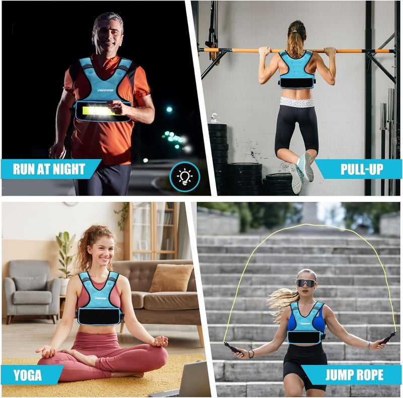 JWPFD Adjustable Weighted Vest for Women Men, 6-15 Lbs/12-18 Lbs Rucking Vest with LED Light Strips, Weight Vest with 6 Ironsand Weights, and Zipper Pocket for Strength Training, Walking, Running - Image 5